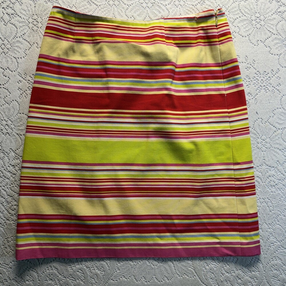 Etcetera Skirt Womens 2 Multicolor Striped Cotton Lined Pencil Knee Length